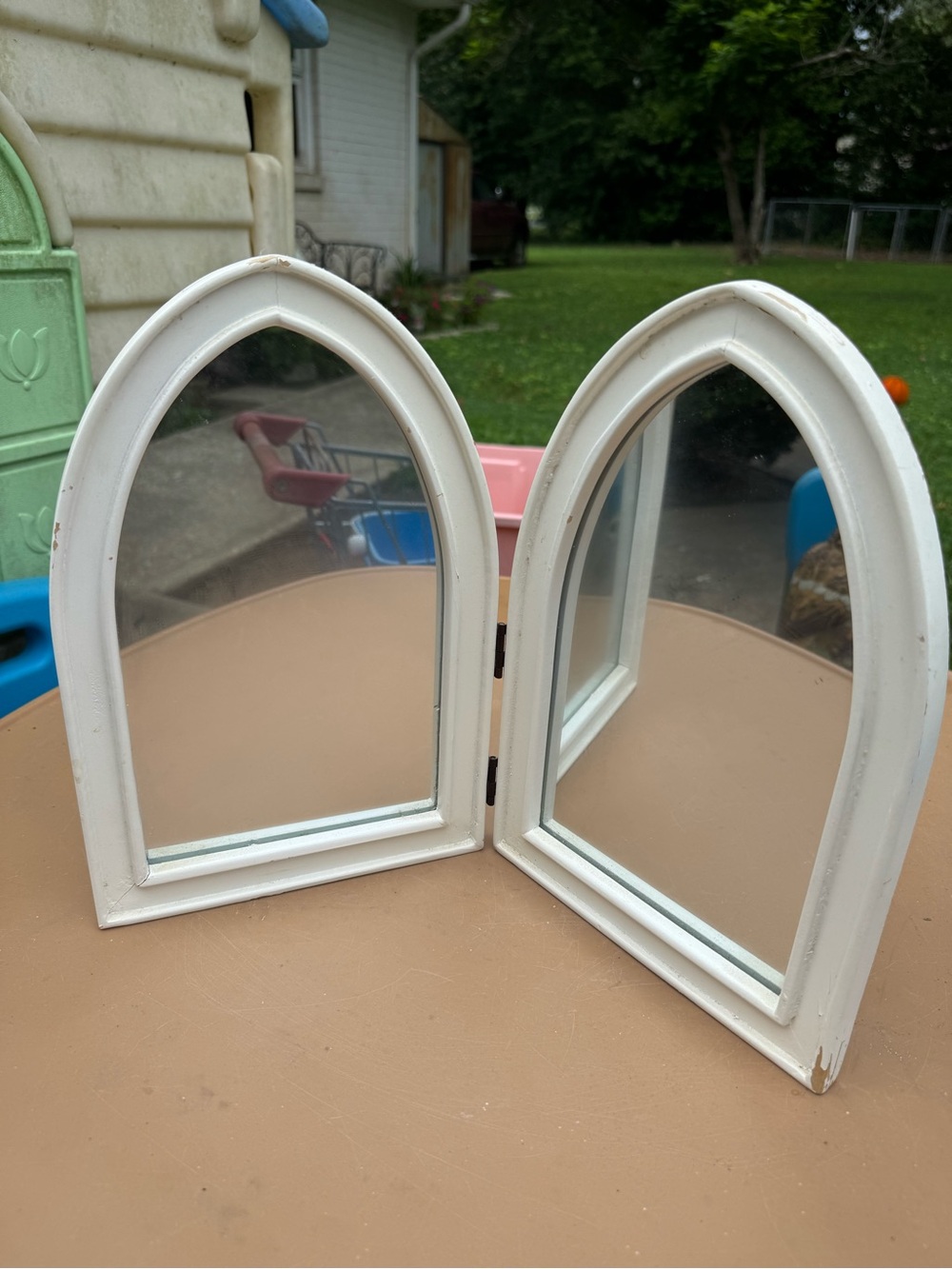 Arched Double Folding Wall Mirror in White - Decorative Home Mirror